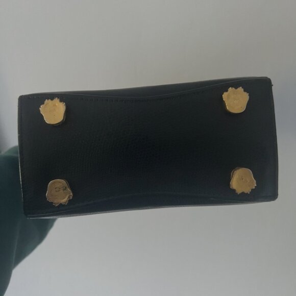 Vintage Black Leather Shoulder Bag with Gold Cat Accent Detail - Picture 5 of 11